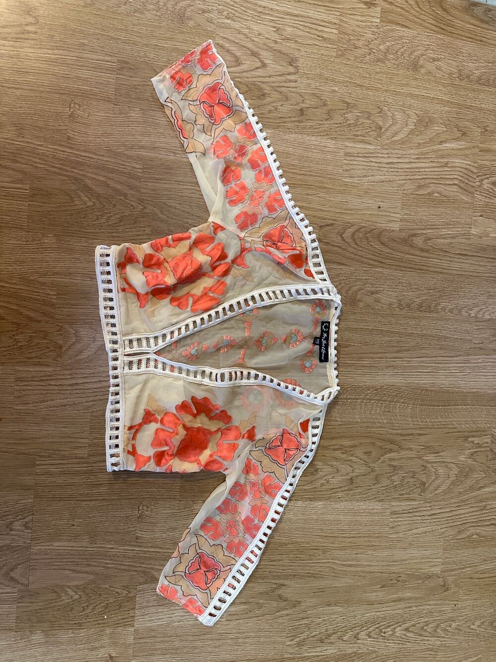For Love & Lemons Intermission Embroidered Mesh Crop Top Orange Floral Lace XS